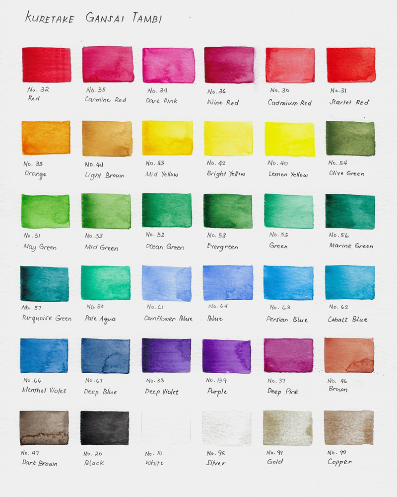 Kuretake-Gansai-Tambi-Watercolor-Set-Swatches